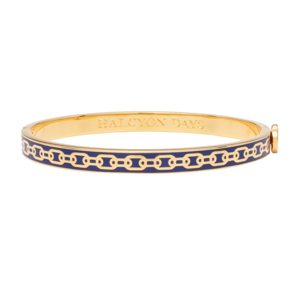Load image into Gallery viewer, Halcyon Days &quot;Skinny Chain Deep Cobalt &amp; Gold&quot; Bangle
