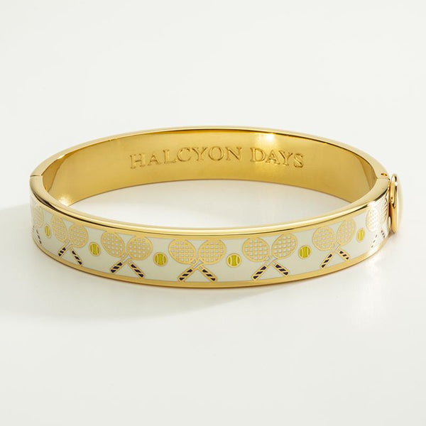 Load image into Gallery viewer, Halcyon Days &quot;Tennis Racket &amp; Ball Cream &amp; Gold&quot; Bangle
