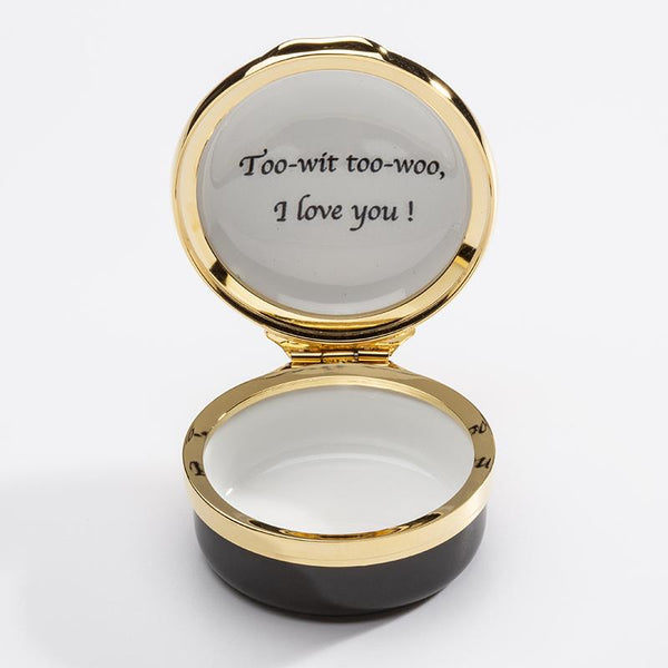 Load image into Gallery viewer, Halcyon Days &quot;Too-wit too-woo, I love you!&quot; Enamel Box
