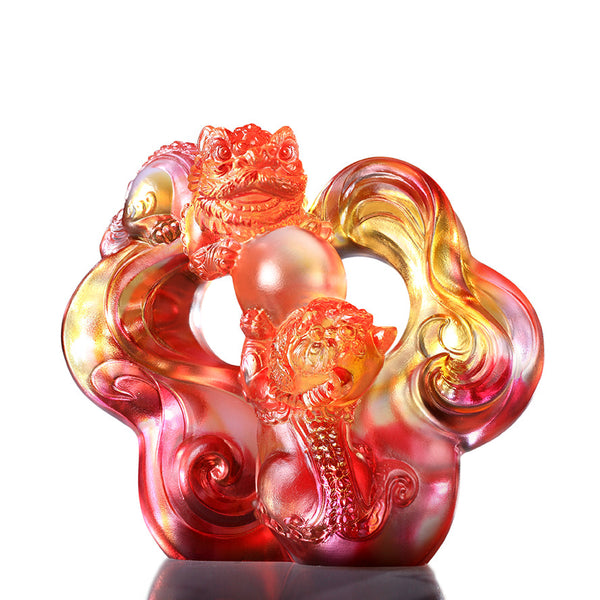 Load image into Gallery viewer, Liuli Foo Dog Crystal Art Statue, Chinese Guardian Lions, Felicitous Lions
