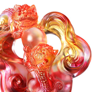 Liuli Foo Dog Crystal Art Statue, Chinese Guardian Lions, Felicitous Lions