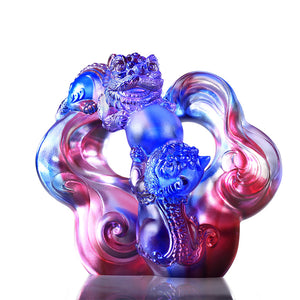 Liuli Foo Dog Crystal Art Statue, Chinese Guardian Lions, Felicitous Lions