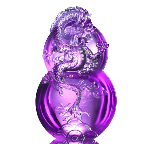 Liuli Flying Purple Dragon Sculpture on Hulu Gourd, Ambition of the Heavenly Dragon-Amber