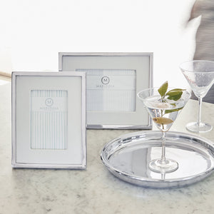 Mariposa White Leather with Metal Border 5x7 Frame