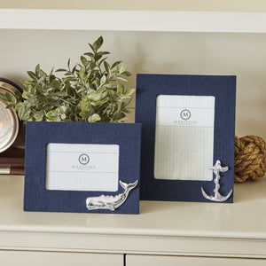 Mariposa Navy Blue Linen with Whale Icon 4x6 Frame