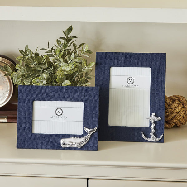 Load image into Gallery viewer, Mariposa Navy Blue Linen with Anchor Icon 5x7 Frame

