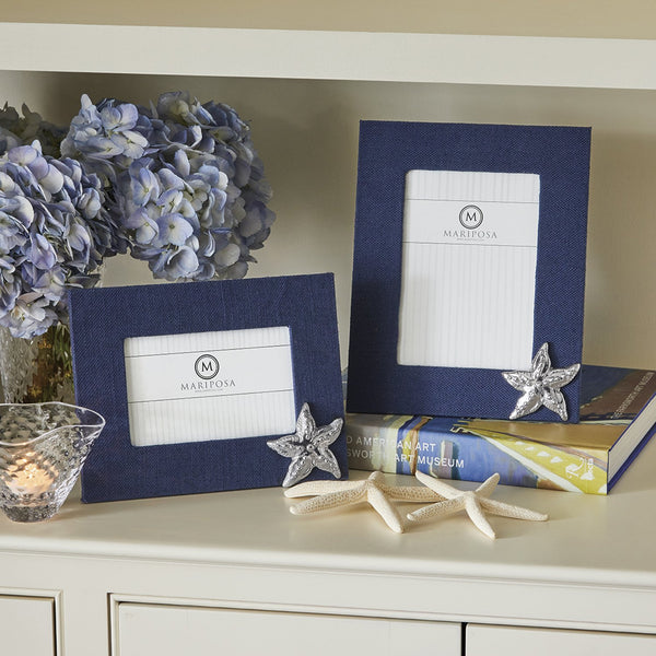 Load image into Gallery viewer, Mariposa Navy Blue Linen with Starfish Icon 5x7 Frame
