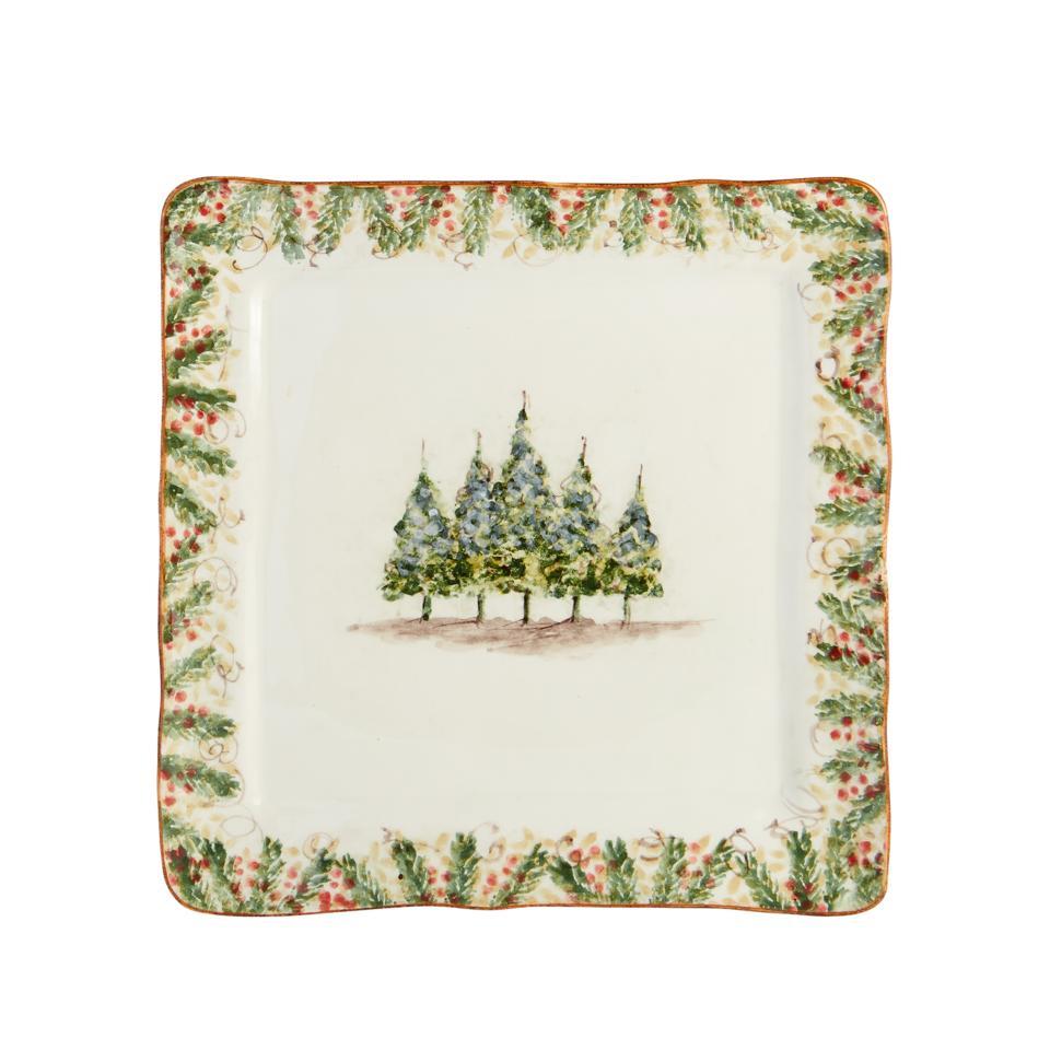 Arte Italica Natale Square Platter, 5 Trees