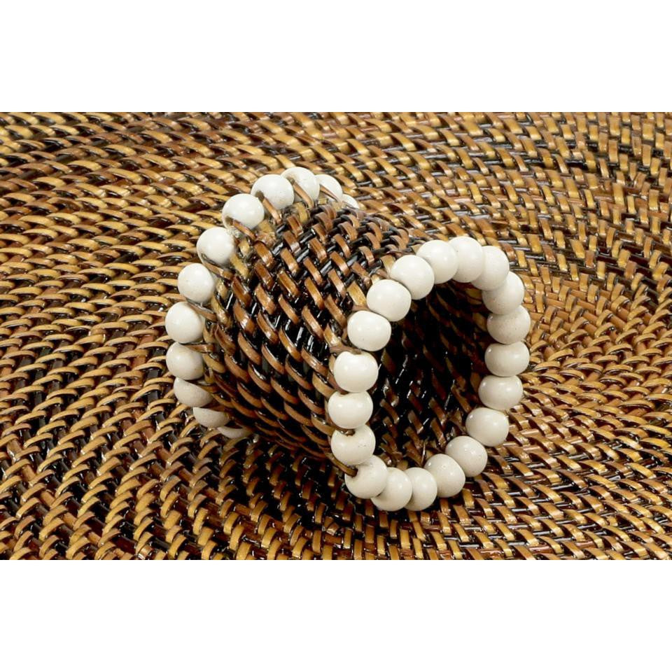 Calaisio Napkin Ring with Beads - White, Set of 4