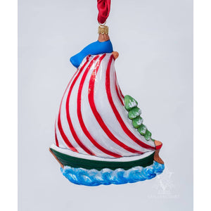 Vaillancourt Folk Art - Santa on St. Nicholas Nantucket Sailboat Ornament