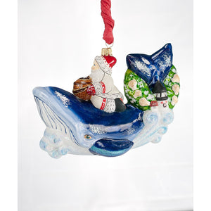 Vaillancourt Folk Art - Nantucket Santa on Whale Ornament