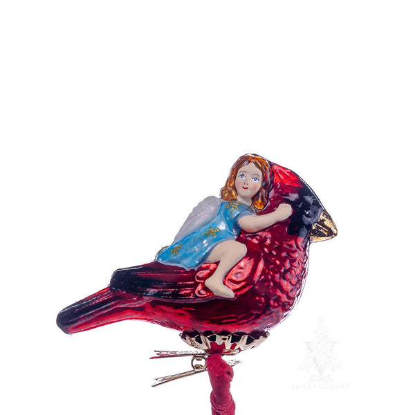 Load image into Gallery viewer, Vaillancourt Folk Art - Angel Riding Cardinal (Clip) Ornament
