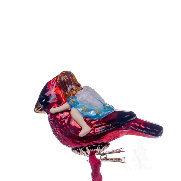 Load image into Gallery viewer, Vaillancourt Folk Art - Angel Riding Cardinal (Clip) Ornament

