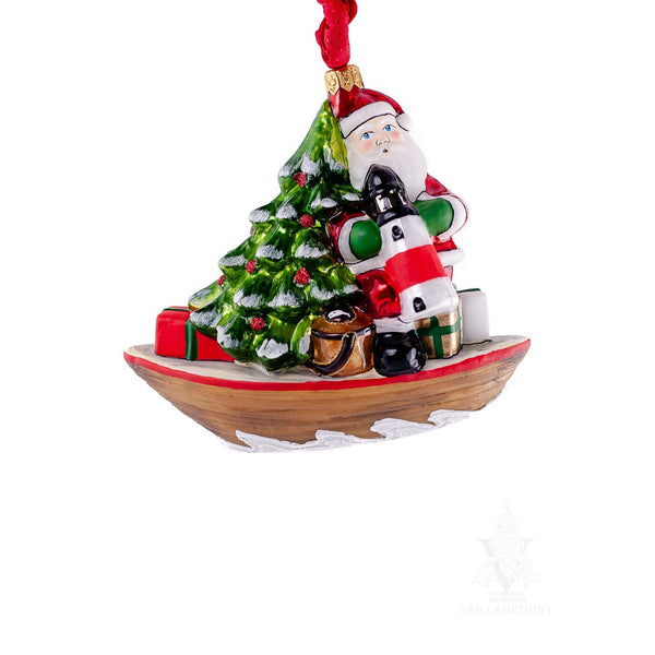Load image into Gallery viewer, Vaillancourt Folk Art - Nantucket Santa on Dory Ornament
