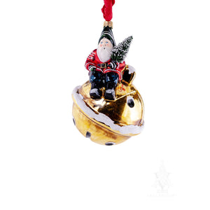 Vaillancourt Folk Art - Gold Bell Santa Ornament