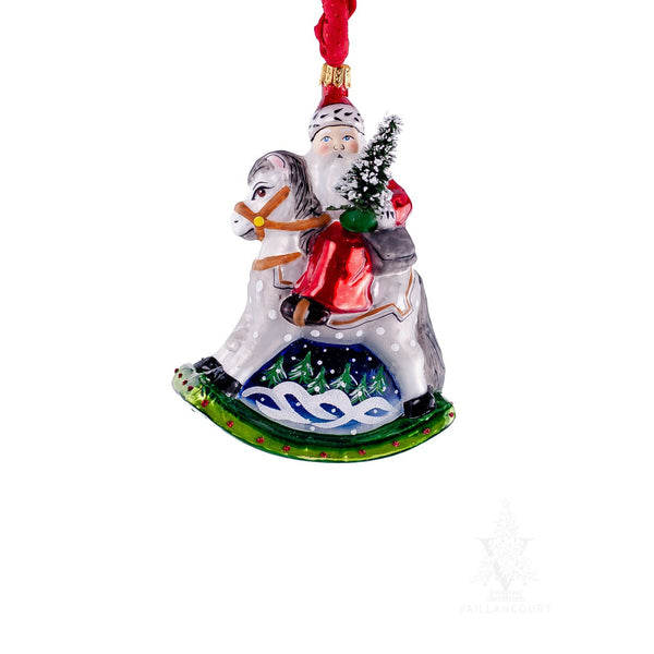 Load image into Gallery viewer, Vaillancourt Folk Art - Small Rocking Horse Santa Ornament
