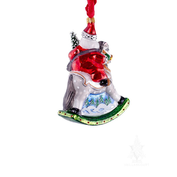 Load image into Gallery viewer, Vaillancourt Folk Art - Small Rocking Horse Santa Ornament

