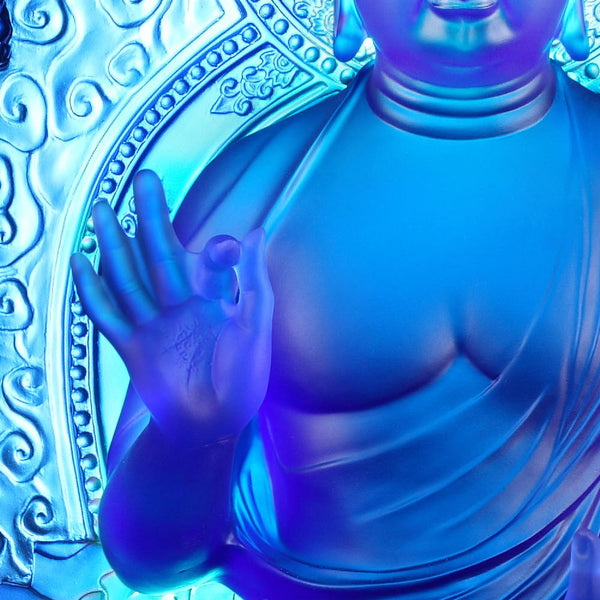 Load image into Gallery viewer, Liuli Crystal Buddha, Medicine Buddha, Healing Buddha, Blue Medicine Liuli Buddha
