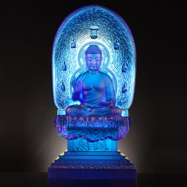Load image into Gallery viewer, Liuli Crystal Buddha, Medicine Buddha, Healing Buddha, Blue Medicine Liuli Buddha
