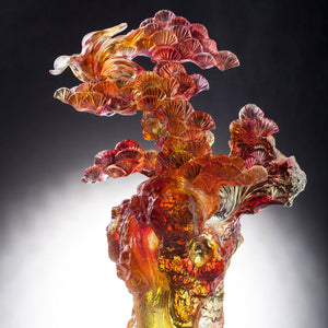 Liuli LIULI Crystal Fish and Pine Tree, Evergreen Prosperity - Amber Red