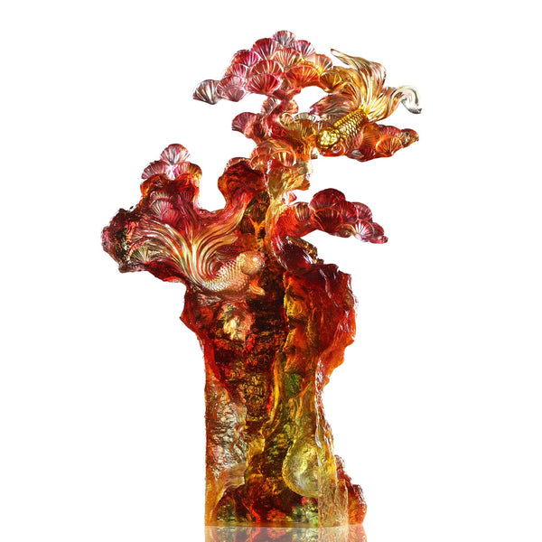 Load image into Gallery viewer, Liuli LIULI Crystal Fish and Pine Tree, Evergreen Prosperity - Amber Red
