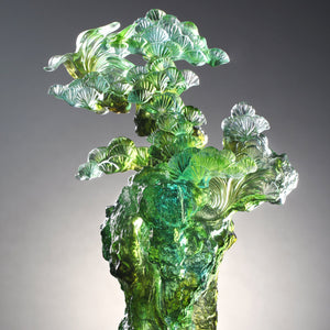 Liuli LIULI Crystal Fish and Pine Tree, Evergreen Prosperity - Green