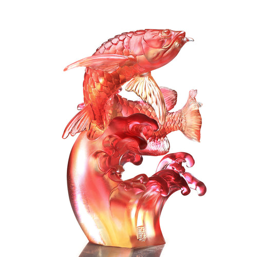 Liuli Aligned with the Light, I Triumph, Amber Red Fish Figurine