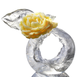 Liuli LIULI Crystal Flower Camellia Bloom Sculpture Singular Elegance