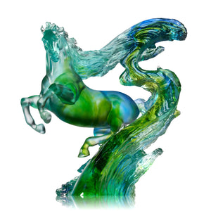 Liuli LIULI Crystal Art Horse Sculpture Accomplished - Blue Green