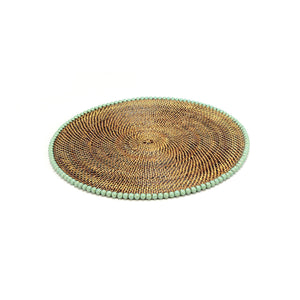 Calaisio Round Placemat 14", With Light Mint Gold Wood Beads, Set of 4