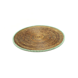 Calaisio Round Placemat 14", With Light Mint Gold Wood Beads, Set of 4