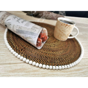 Calaisio Round Placemat with Beads - White, Set of 4
