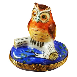 Rochard "Wise Owl on Blue Base" Limoges Box