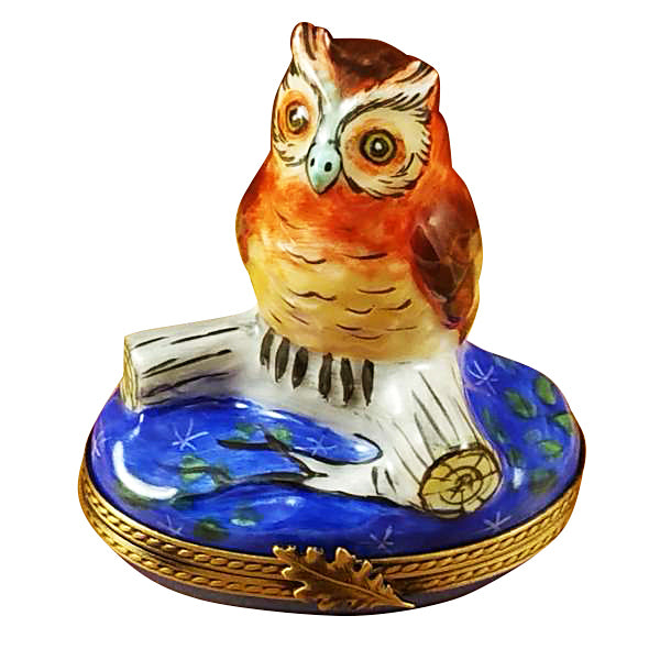 Load image into Gallery viewer, Rochard &quot;Wise Owl on Blue Base&quot; Limoges Box
