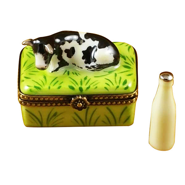 Load image into Gallery viewer, Rochard &quot;Cow with Milk Bottle&quot; Limoges Box
