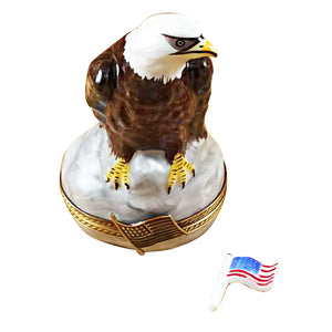 Rochard "Bald Eagle with Removable American Flag" Limoges Box