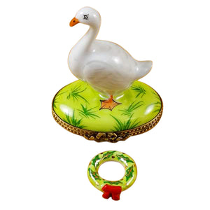 Rochard "Goose with Spring and Christmas Wreaths" Limoges Box