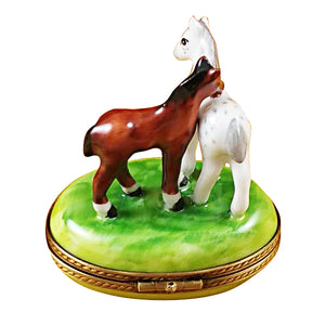 Rochard "Two Horses on Small Oval" Limoges Box
