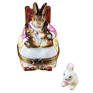 Rochard "Mother Rabbit Rocking with Baby" Limoges Box