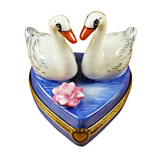 Rochard "Two Swans on Heart" Limoges Box