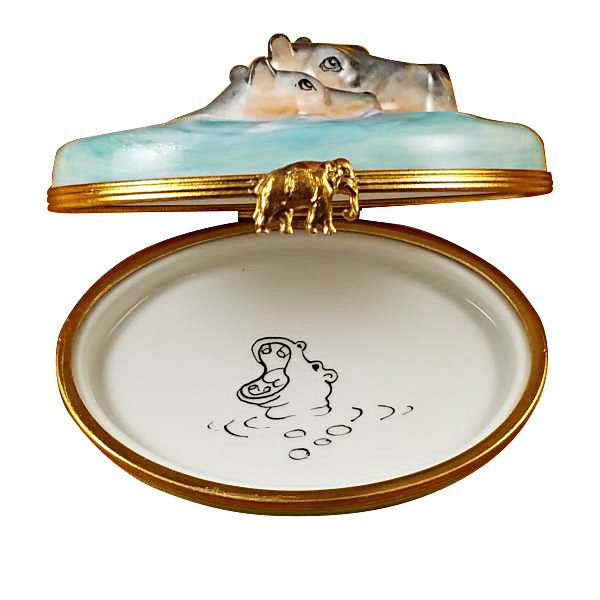 Load image into Gallery viewer, Rochard &quot;Hippo with Baby in Water&quot; Limoges Box
