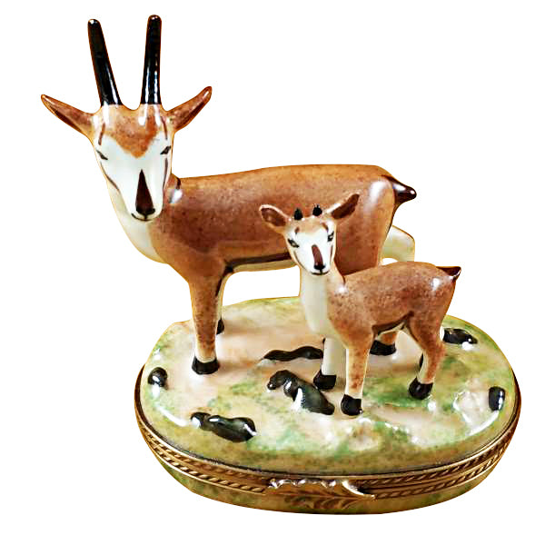Load image into Gallery viewer, Rochard &quot;African Antelope with Baby&quot; Limoges Box
