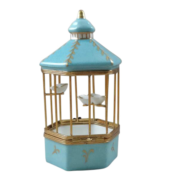 Load image into Gallery viewer, Rochard &quot;Tiffany Blue Bird Cage with 3 Gold Birds&quot; Limoges Box
