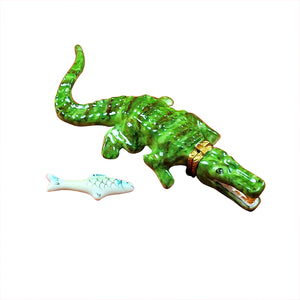 Rochard "Green Crocodile with a Removable Fish" Limoges Box