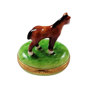 Rochard "Standing Mini Horse with a Removable Brass Horseshoe" Limoges Box