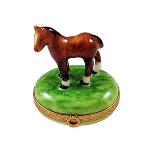 Rochard "Standing Mini Horse with a Removable Brass Horseshoe" Limoges Box