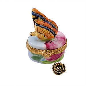 Rochard "Monarch Butterfly with Brass Flower" Limoges Box