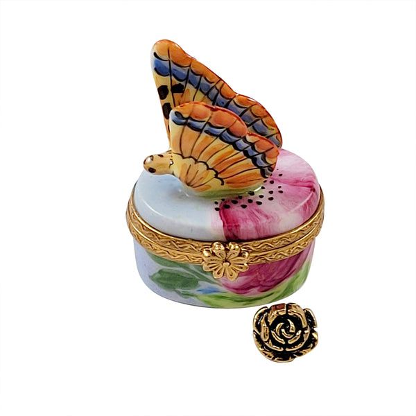 Load image into Gallery viewer, Rochard &quot;Monarch Butterfly with Brass Flower&quot; Limoges Box
