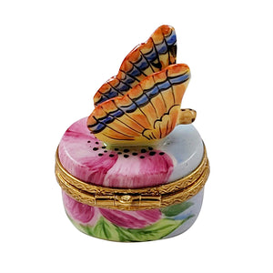 Rochard "Monarch Butterfly with Brass Flower" Limoges Box
