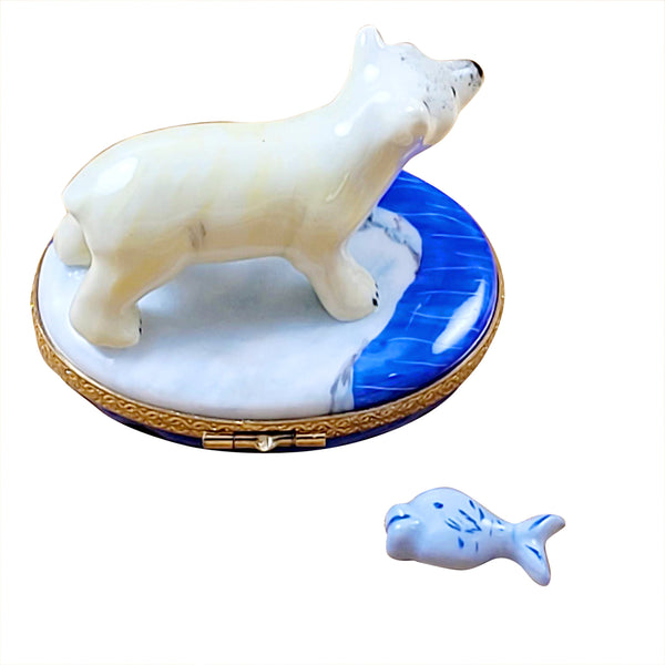 Load image into Gallery viewer, Rochard &quot;Polar Bear with Fish&quot; Limoges Box
